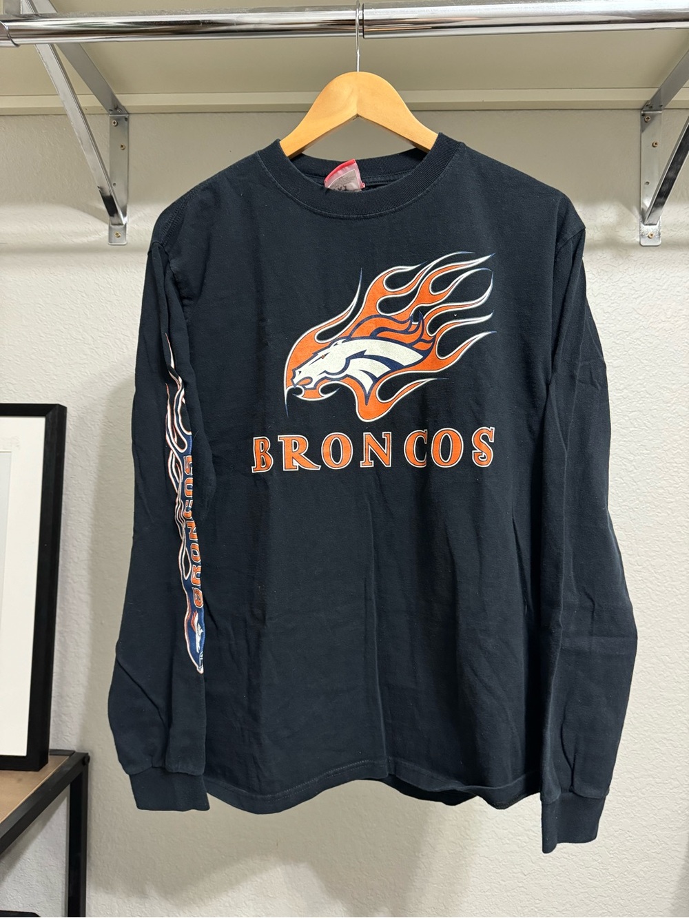 Vintage 2000s NFL Denver Broncos Long Sleeve Shirt with Orange and White Logo